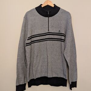 Original Penguin Men's 1/4 Zip Sweater Gray Black Mock Neck Size XL Preppy